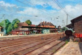 ein gemaltes Bild des Bahnhofs