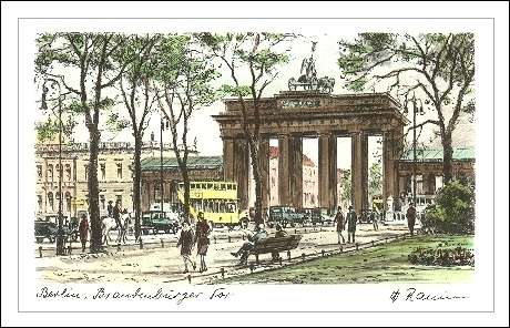 Berlin, Brandenburger Tor, 1930 Radierung, s/w oder handcoloriert, 20x25 cm auf Büttenpapier 